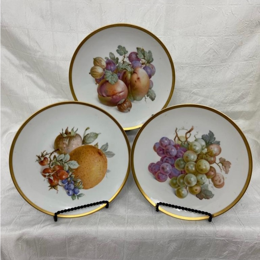 Bavaria Jaeger Set of Three  Salad Plates Porcelain  Gold Rim 7”